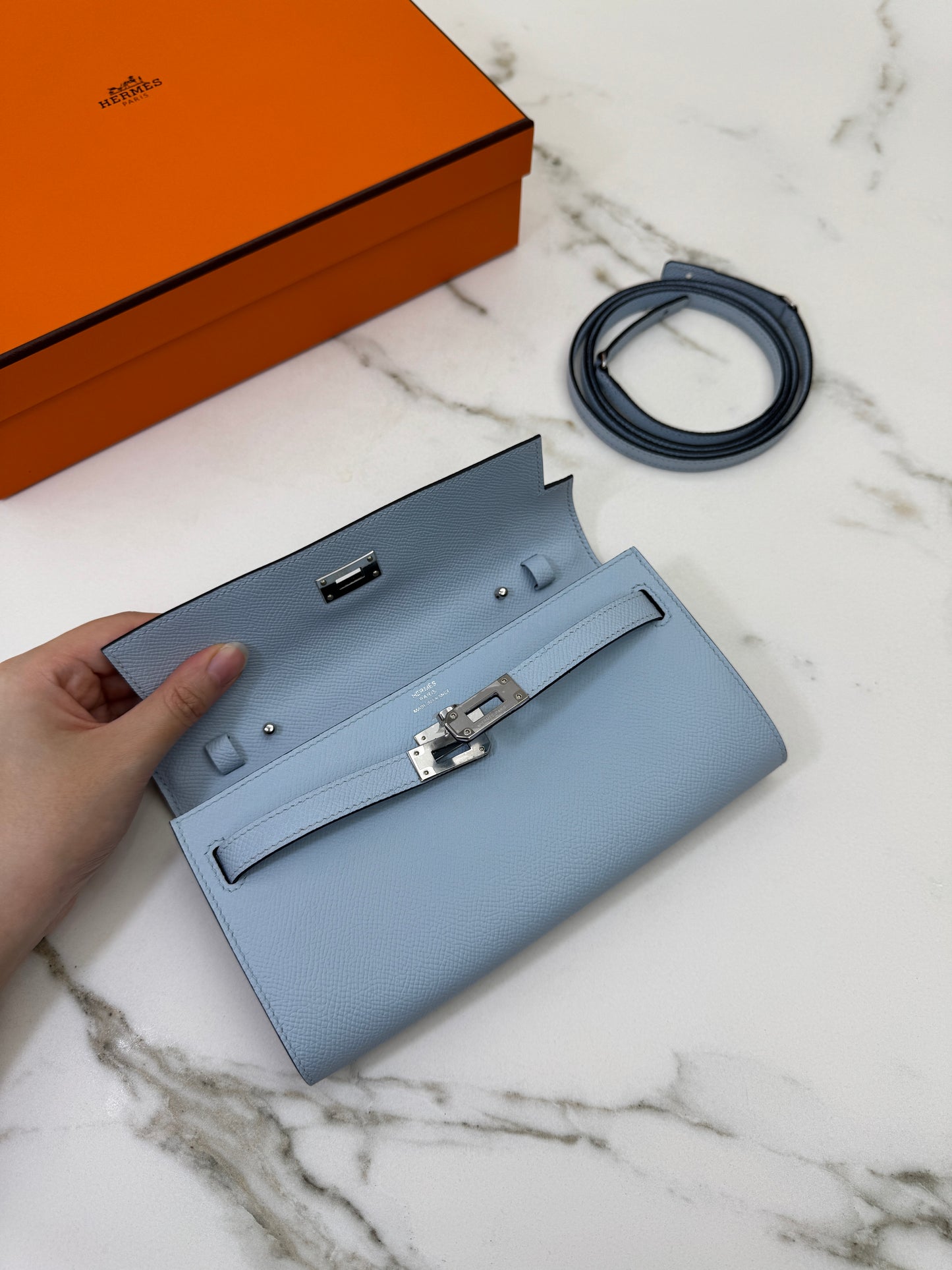 HERMES Kelly to-go 聖杯藍 08 Blue Pale Epsom PHW