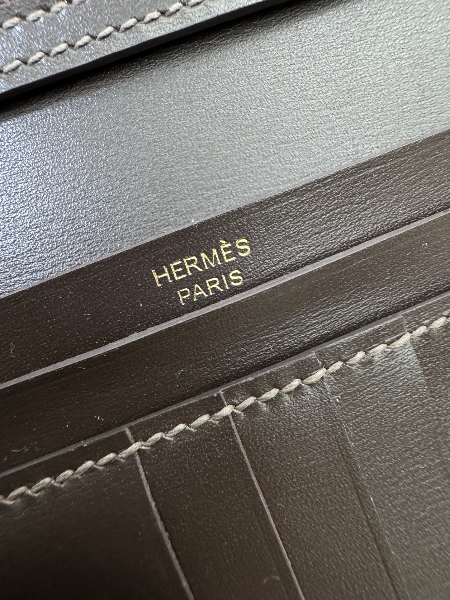 HERMES Bearn Compact Wallet 烏木色Box皮 Ebene GHW