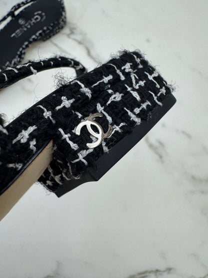 CHANEL Slingback Tweed 黑白粗花呢