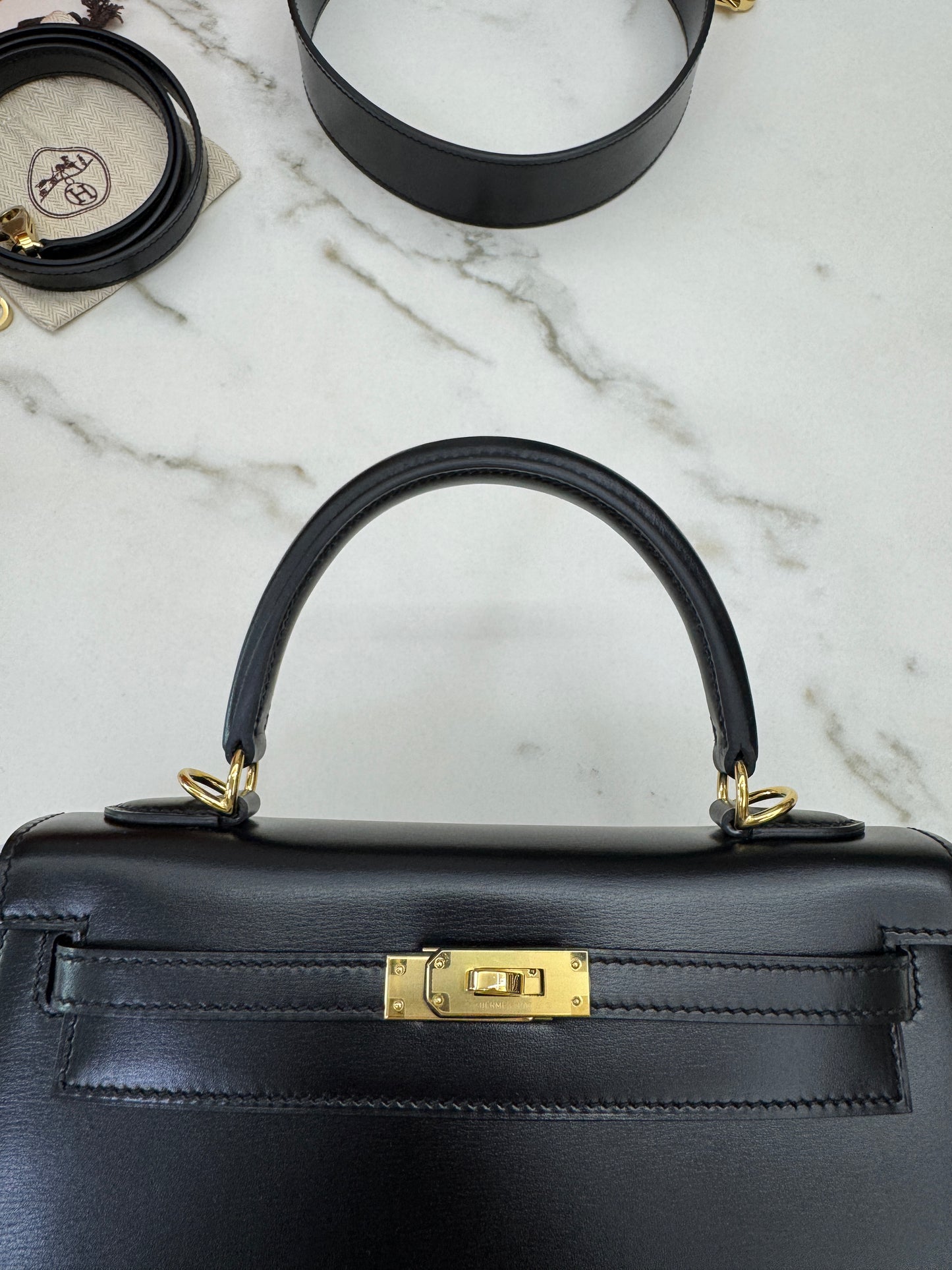 HERMES Kelly 25 黑色外縫金扣 Box Leather Sellier Noir GHW