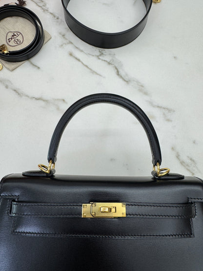 HERMES Kelly 25 黑色外縫金扣 Box Leather Sellier Noir GHW