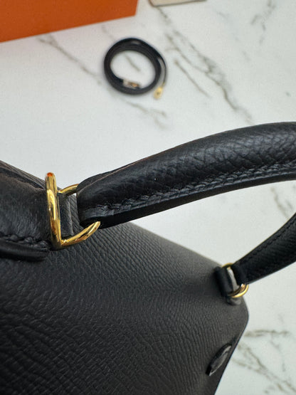 HERMES Mini Kelly II 黑金 Epsom Noir GHW