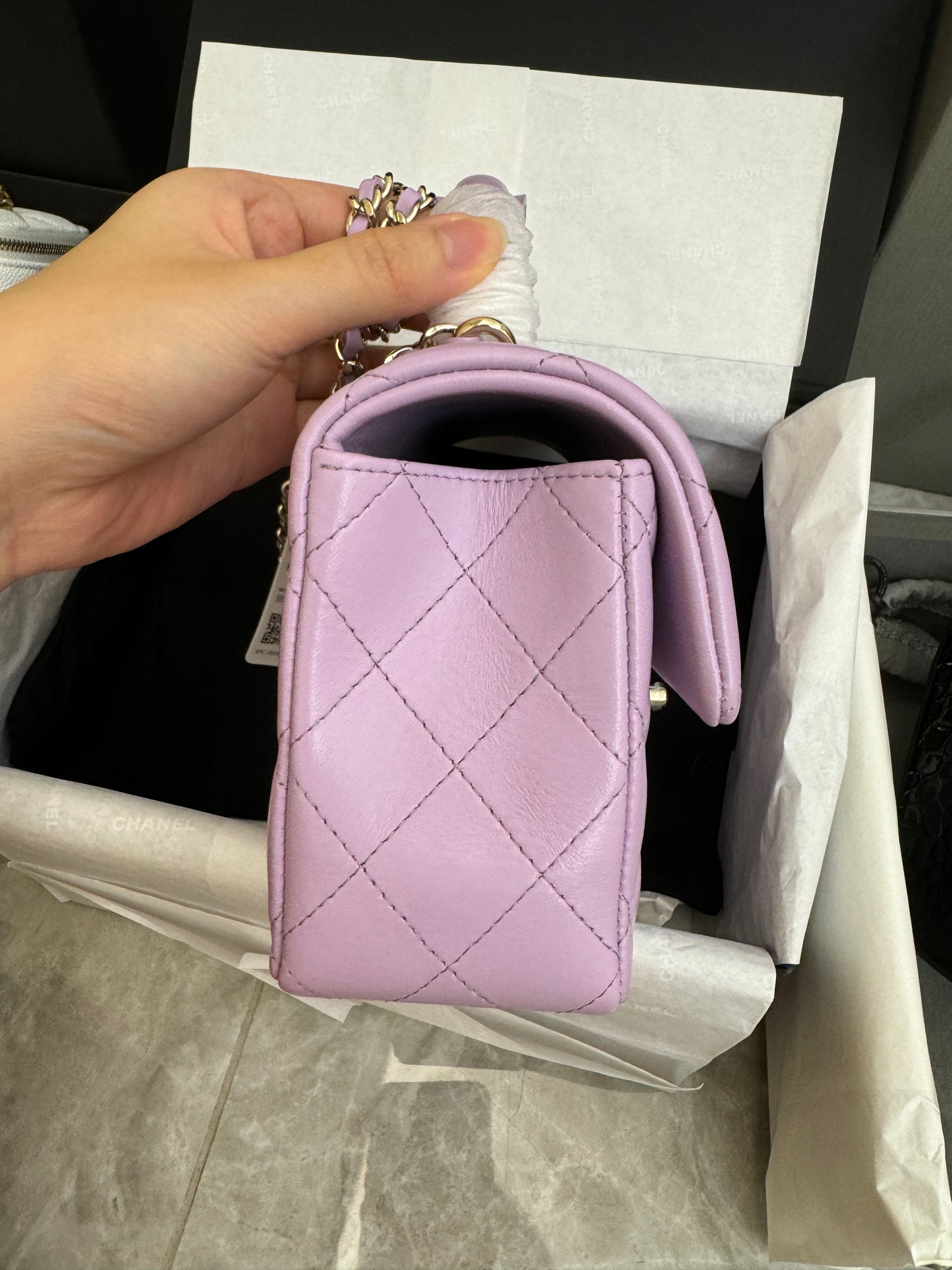 CHANEL mini cf with top handle 粉紫色 24P
