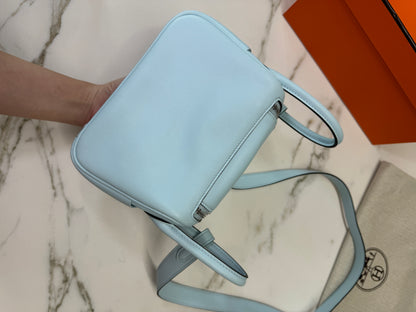 HERMES Mini Lindy 霧霾藍T0 銀扣 swift