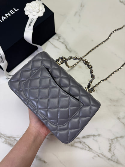 CHANEL 23K Mini CF with Top Handle 手柄CF 深灰色羊皮