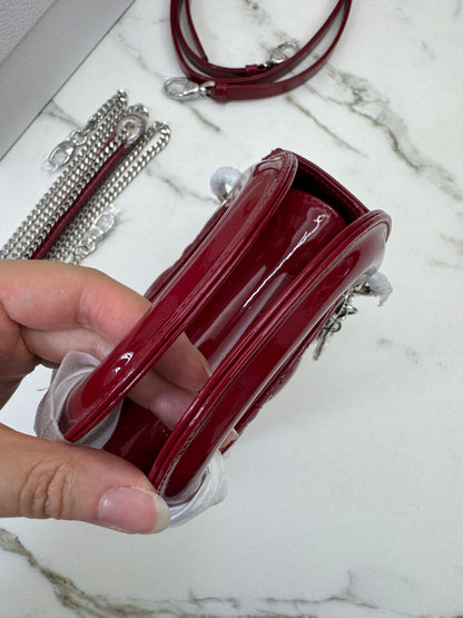 DIOR Mini Lady Dior 漆皮Cherry Red Shinny Calfskin