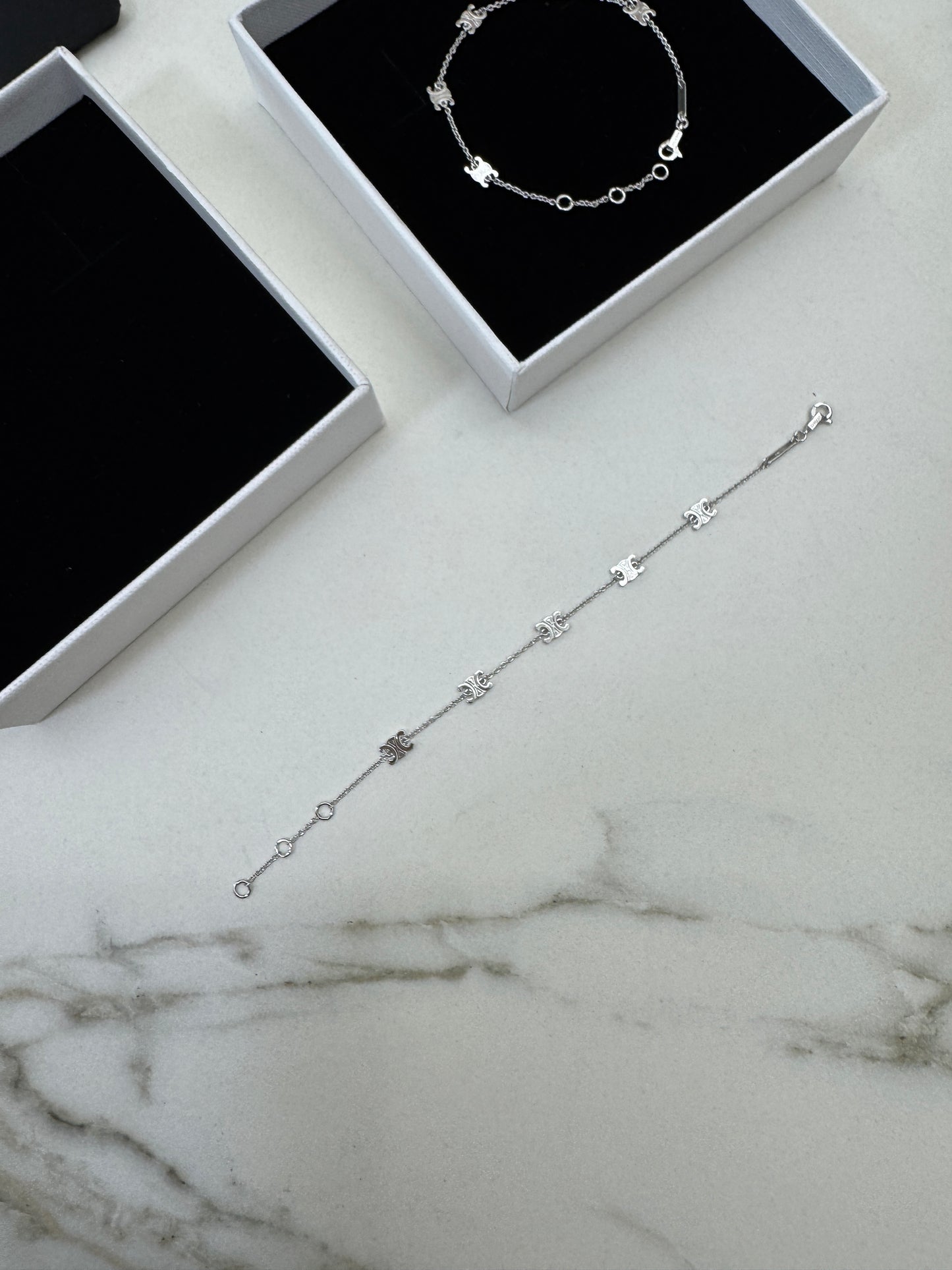 CELINE 凱旋門五花Logo手鏈 銀色