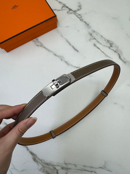 HERMES Kelly Belt 大象灰銀扣（手縫蠟線）