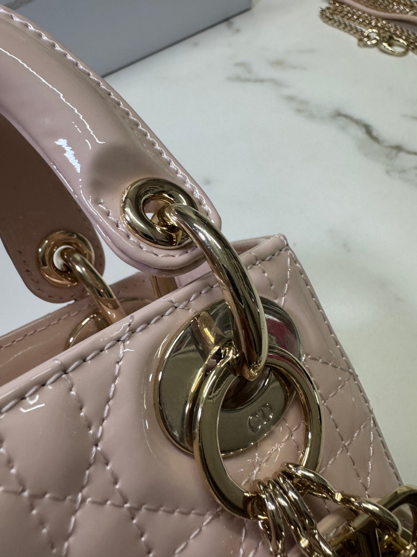 DIOR Lady Mini 三格 漆皮 淡粉 light Pink