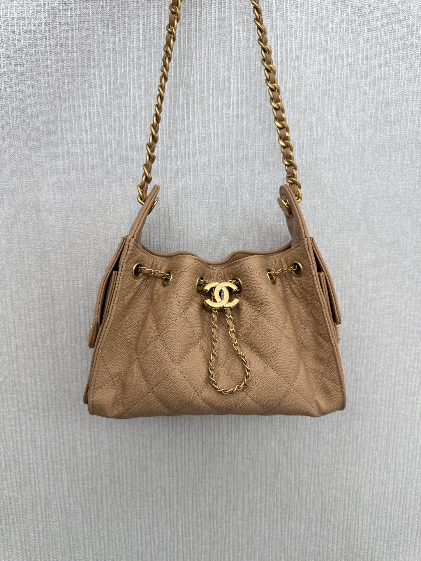 CHANEL Mini 25Bag 奶茶杏荔枝皮 Caviar Calfskin