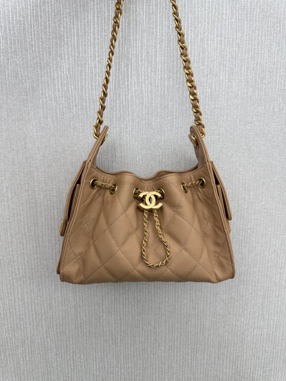 CHANEL Mini 25Bag 奶茶杏荔枝皮 Caviar Calfskin