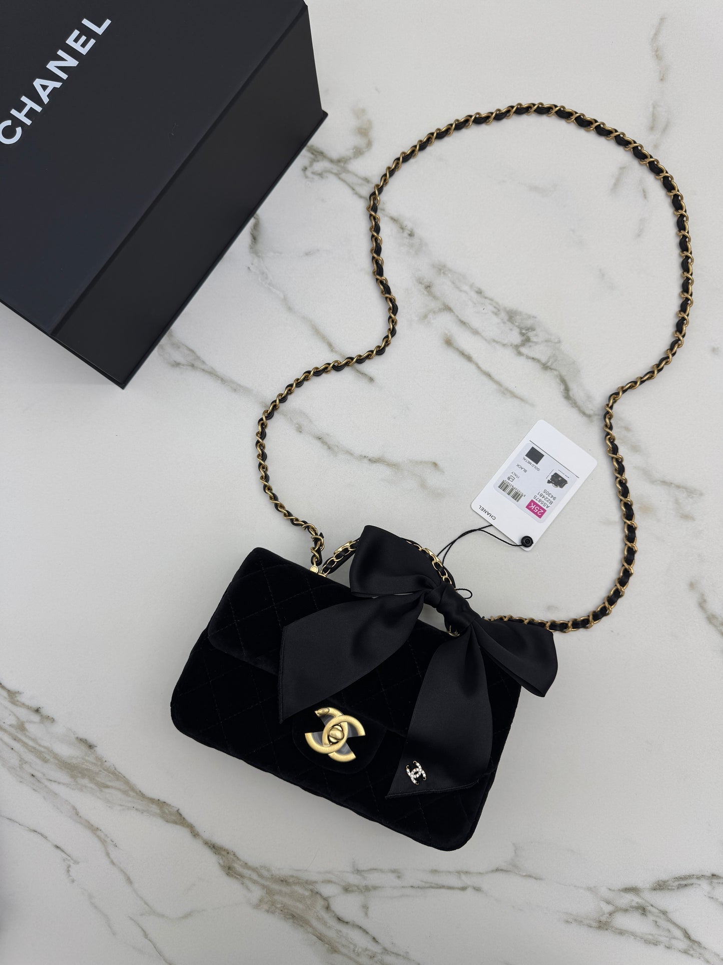 CHANEL 25K 蝴蝶結絲絨 Mini CF Top Handle