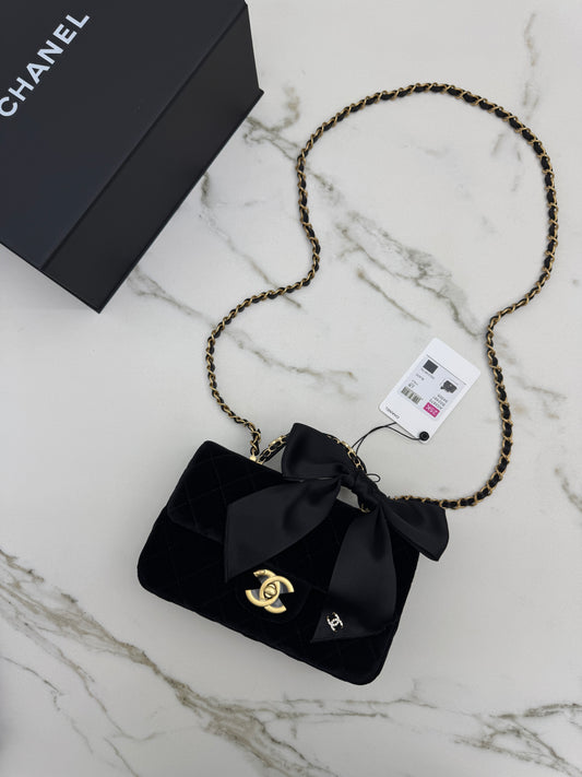 CHANEL 25K 蝴蝶結絲絨 Mini CF Top Handle