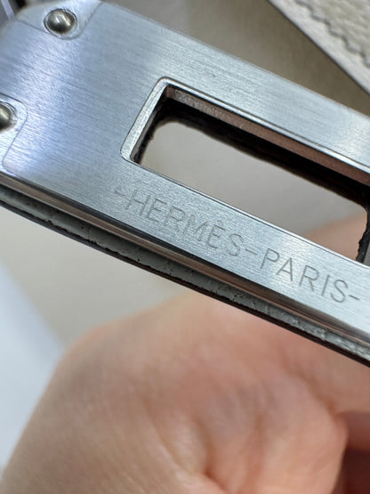 HERMES Birkin 25 SO 奶昔白拼珍珠灰 山羊皮 拉絲銀扣