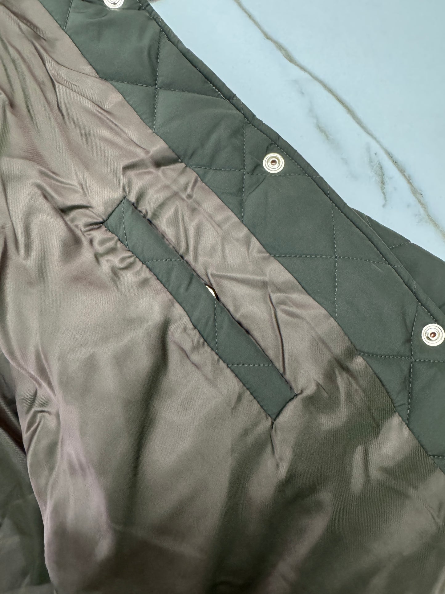 MIU MIU 麂皮領夾棉短外套 軍綠藍