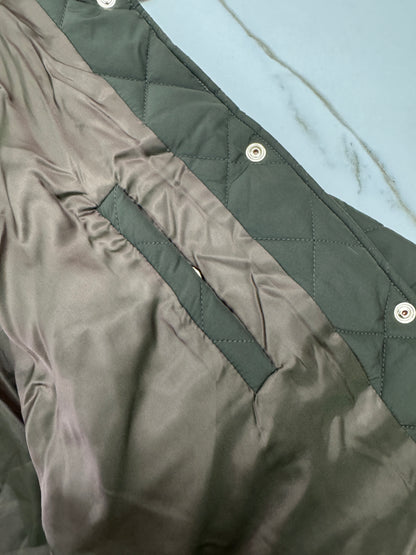 MIU MIU 麂皮領夾棉短外套 軍綠藍