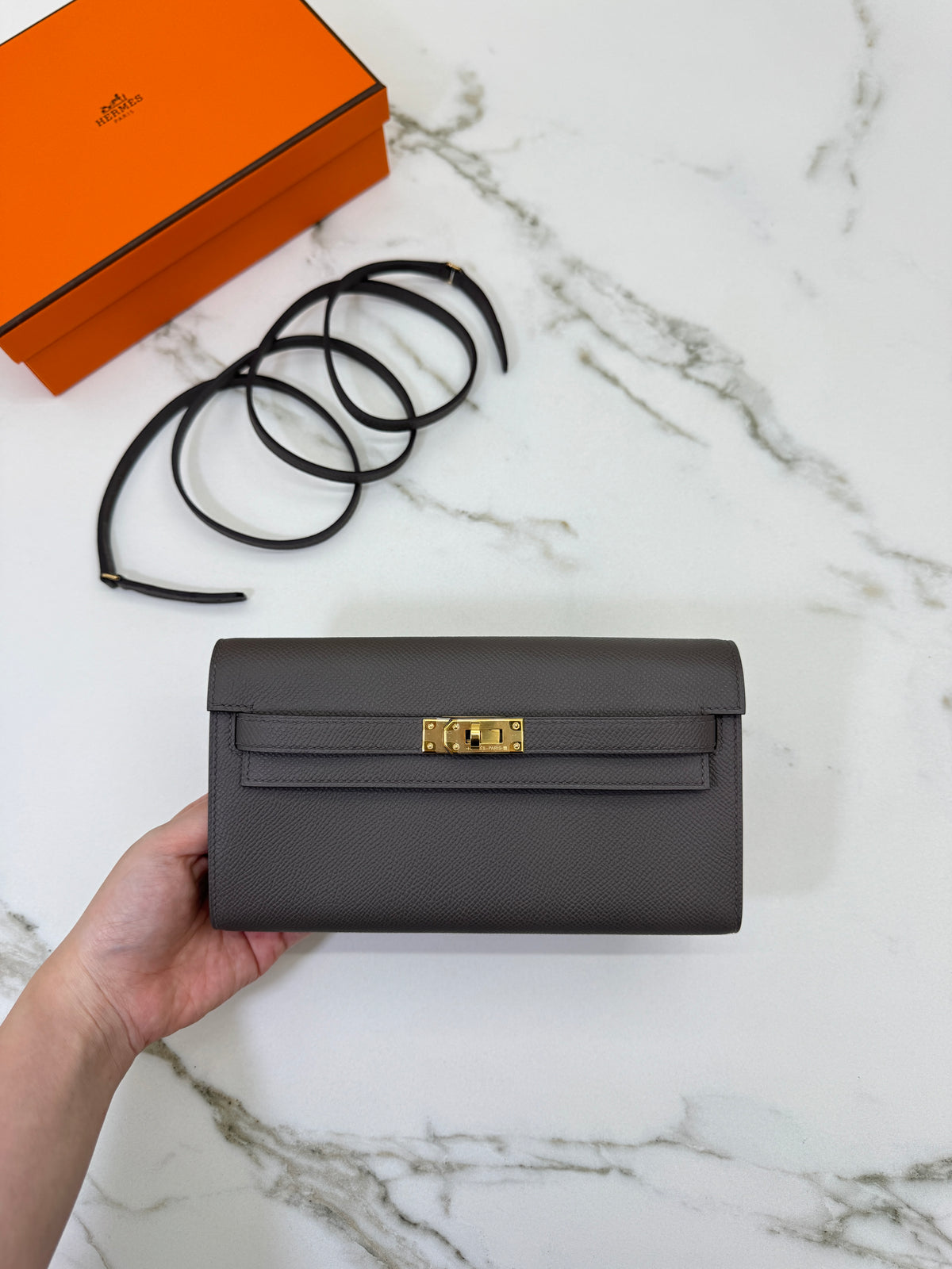 HERMES Kelly to-go 錫器灰金扣 Epsom