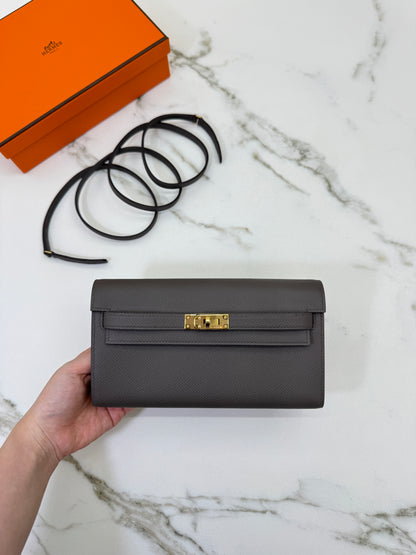 HERMES Kelly to-go 錫器灰金扣 Epsom