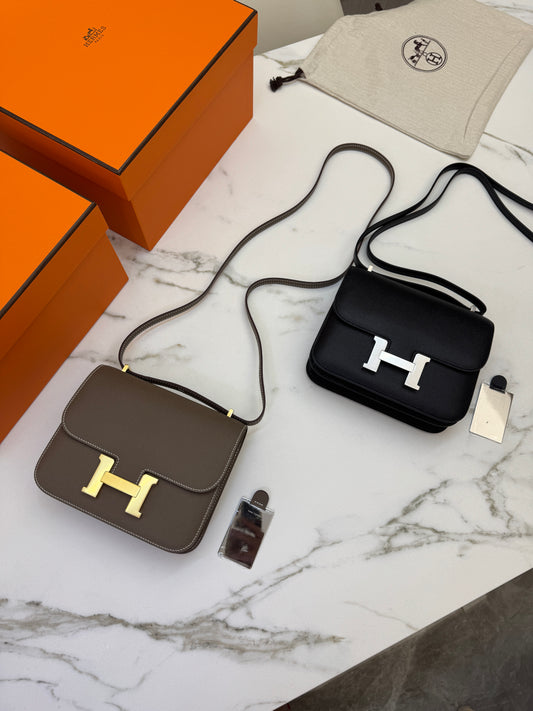 HERMES Mini Constance 新版 附鏡子 黑銀 Epsom PHW