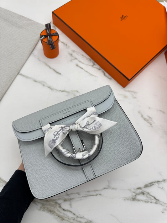 HERMES Halzan 25 聖杯藍銀扣 Bleu Pale