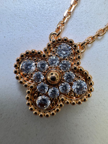 VCA Vintage Alhambra Necklace 滿鑽玫瑰金項鏈