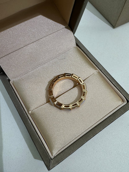 BVLGARI Serpenti 白貝母拼鑽 玫瑰金戒指