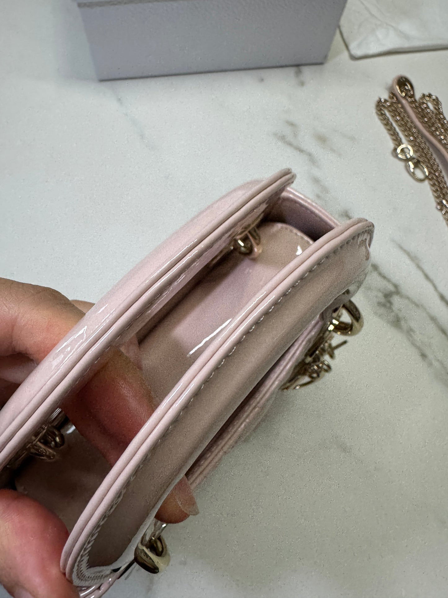 DIOR Lady Mini 三格 漆皮 淡粉 light Pink