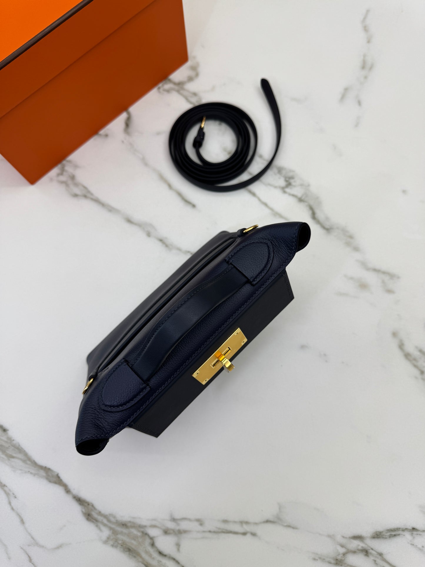 HERMES Mini 2424 午夜藍金扣 Evercolor 2Z Bleu Nuit GHW
