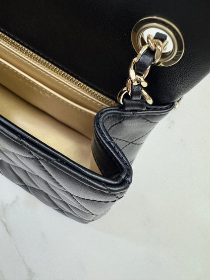 CHANEL 25K 亮面淺金球 Mini CF17 方胖子