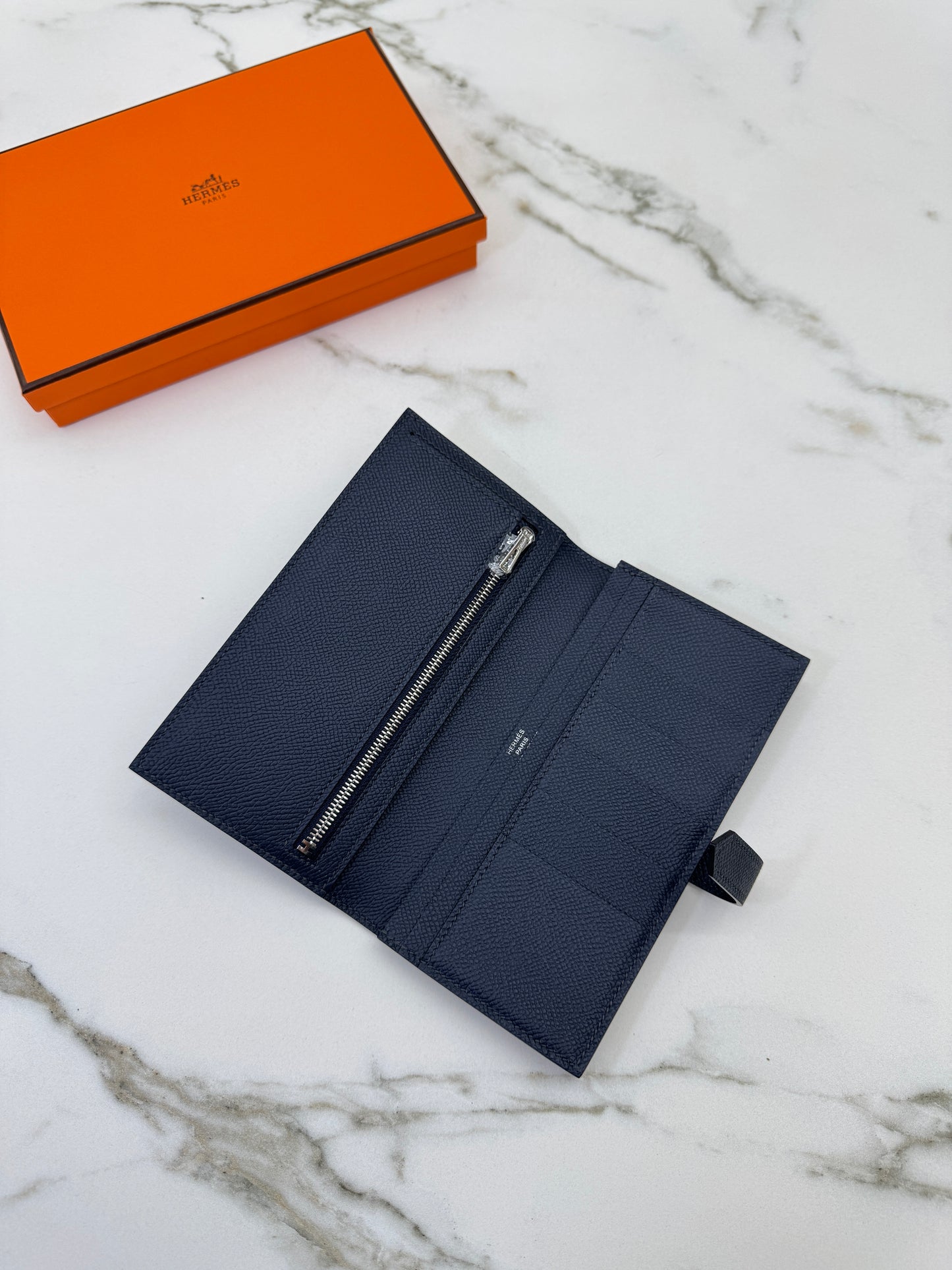 HERMES Bearn Wallet 午夜藍銀扣 Epsom Bleu Nuit PHW