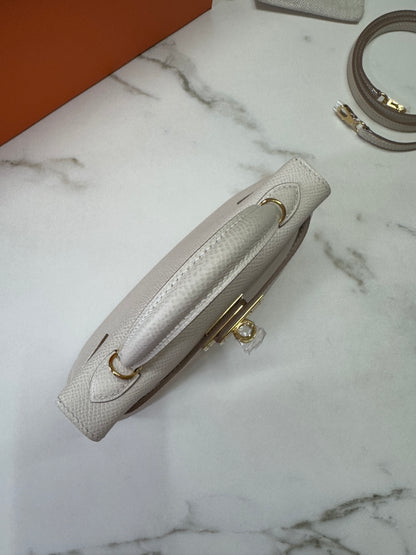 HERMES Mini Kelly II 奶昔白金扣 Epsom Craie GHW
