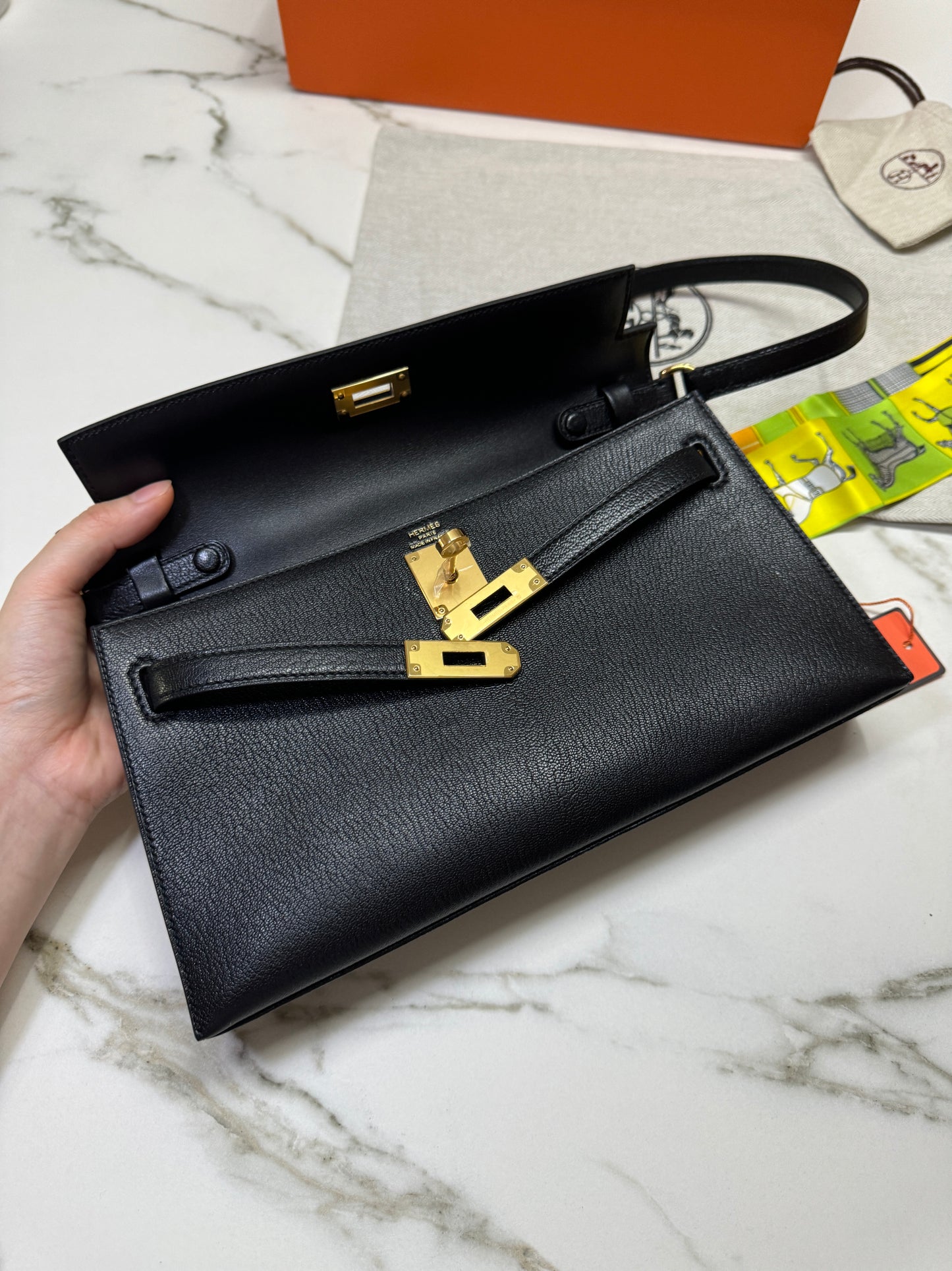 HERMES Kelly Elan 黑金 山羊皮 Mysore