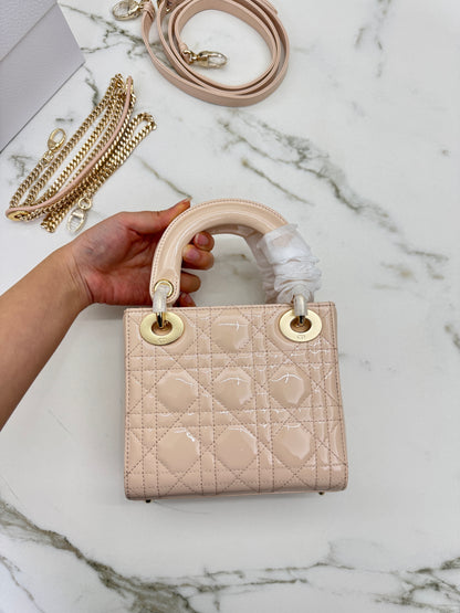 DIOR Mini Lady Dior Powder Beige 漆皮胭脂米 Shiny Calfskin