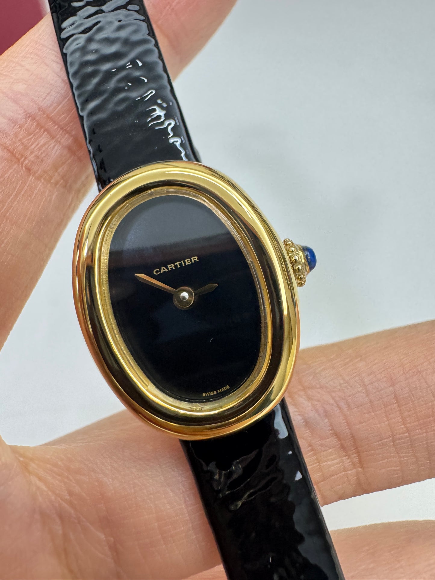 CARTIER Baignoire 亮面皺褶牛皮錶帶