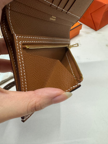 HERMES Bearn Compact Wallet 金棕色 金扣 Gold