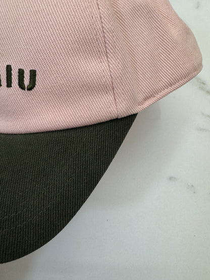 MIU MIU 粉紅拼卡其綠棒球帽