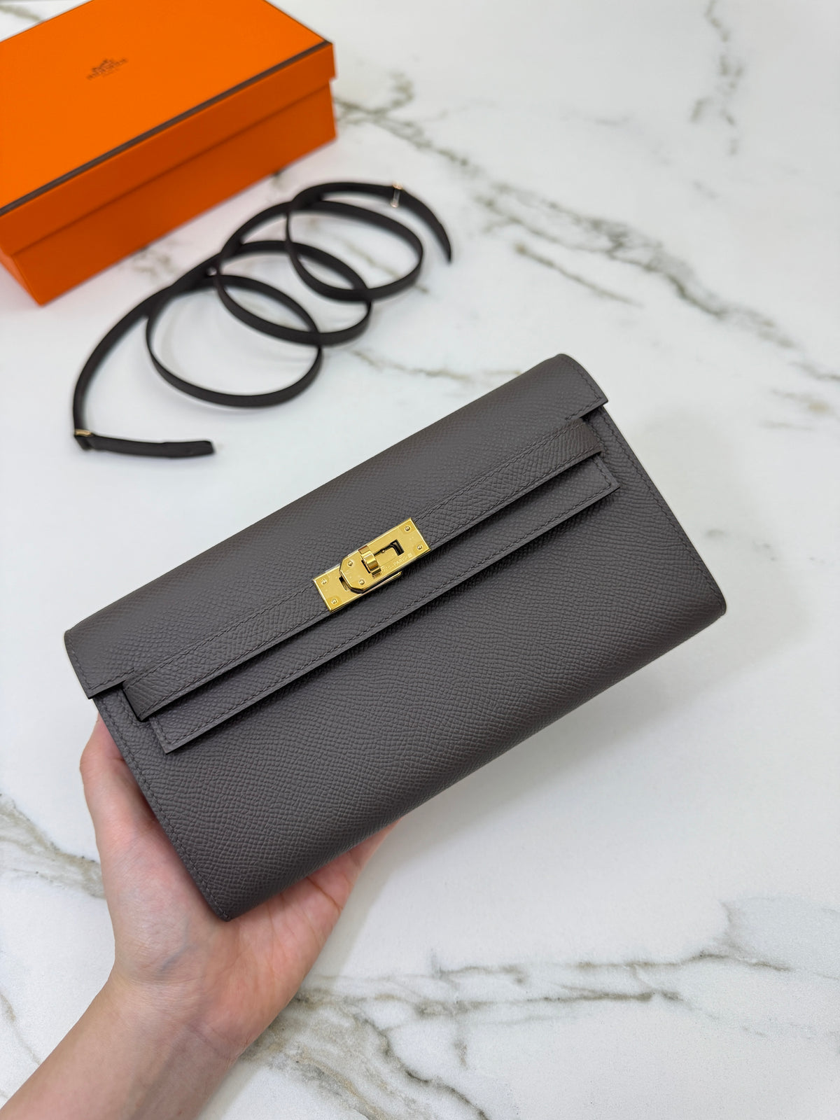 HERMES Kelly to-go 錫器灰金扣 Epsom