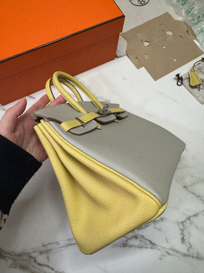 HERMES Birkin25 SO 珍珠灰拼小雞黃 Togo PHW