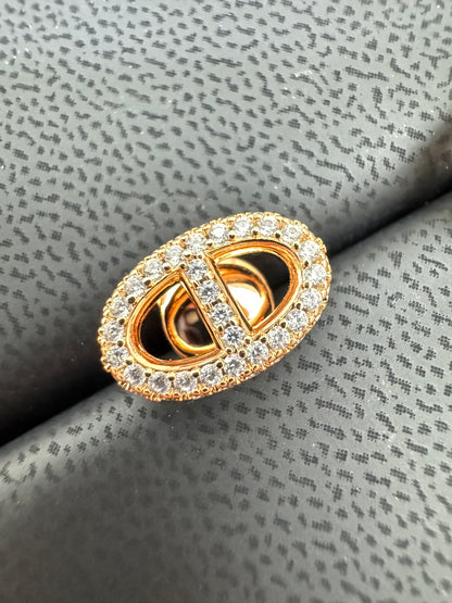 HERMES 豬鼻滿鑽玫瑰金耳環