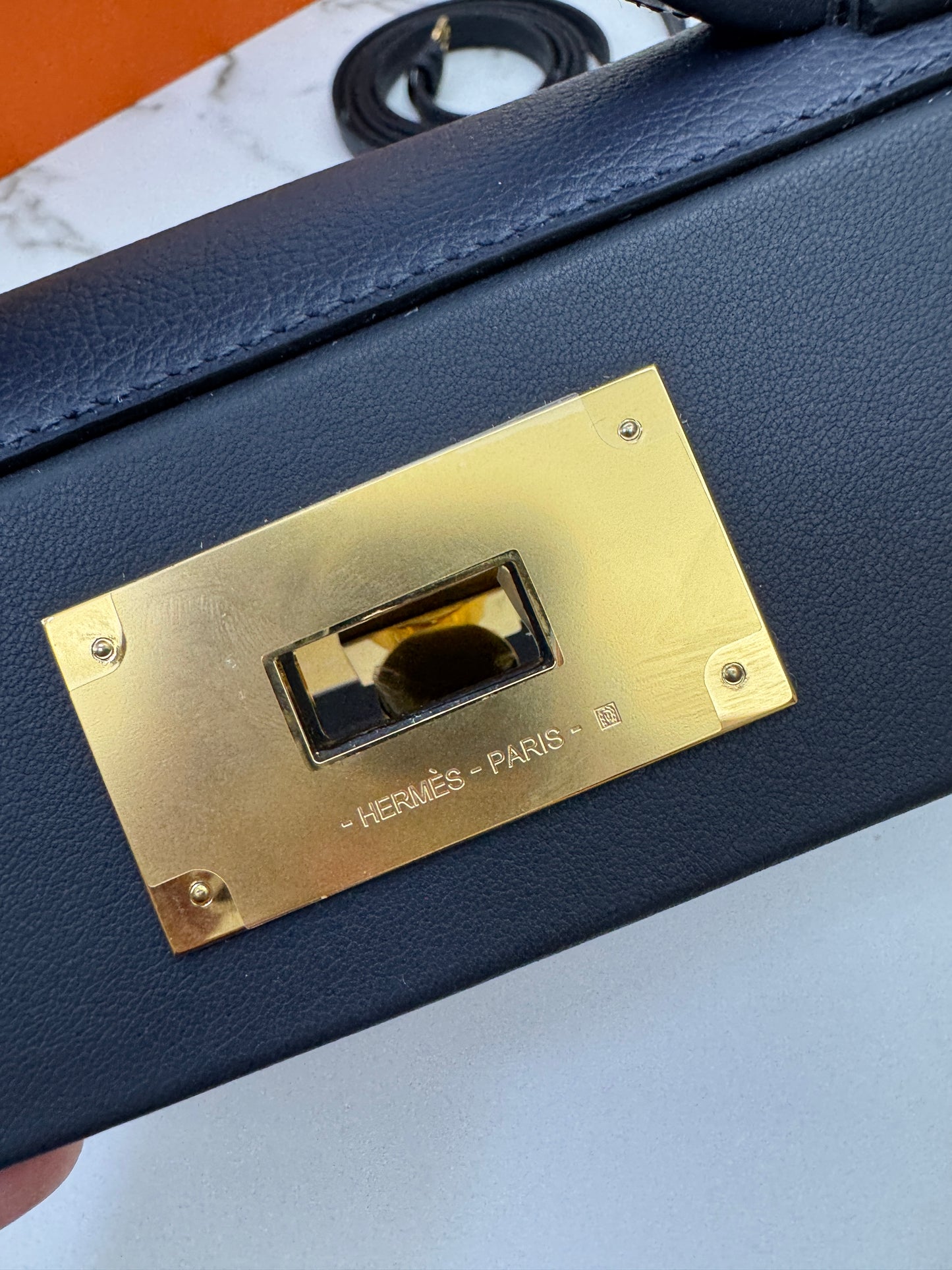 HERMES Mini 2424 午夜藍金扣 Evercolor 2Z Bleu Nuit GHW