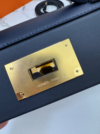 HERMES Mini 2424 午夜藍金扣 Evercolor 2Z Bleu Nuit GHW