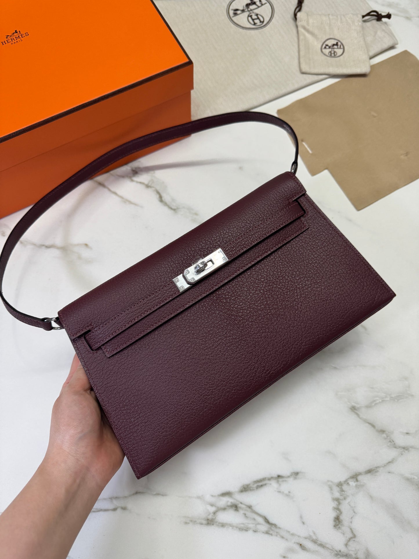HERMES Kelly Elan 山羊皮 愛馬仕紅 Rough H PHW