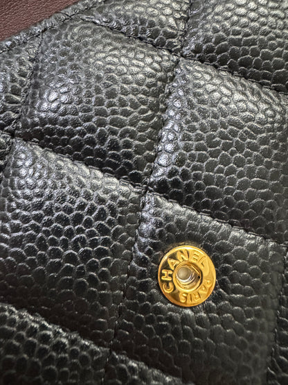 CHANEL CF三摺錢包 黑金牛