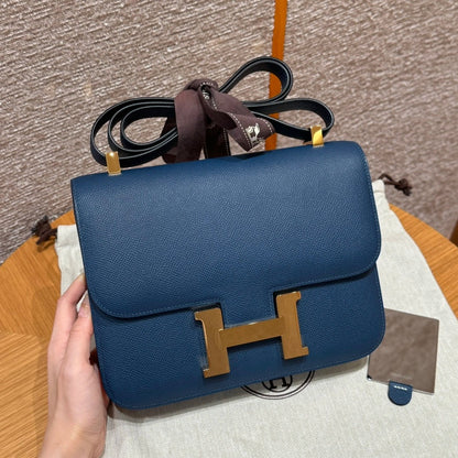 HERMES Constance 24 新版單層鏡子版 普魯士藍 金扣 7P Epsom