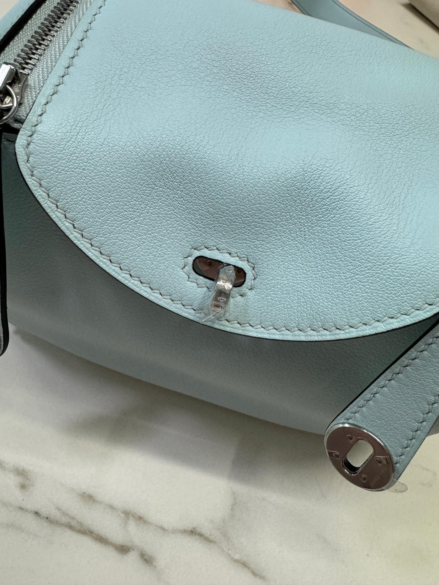 HERMES Mini Lindy 霧霾藍T0 銀扣 swift