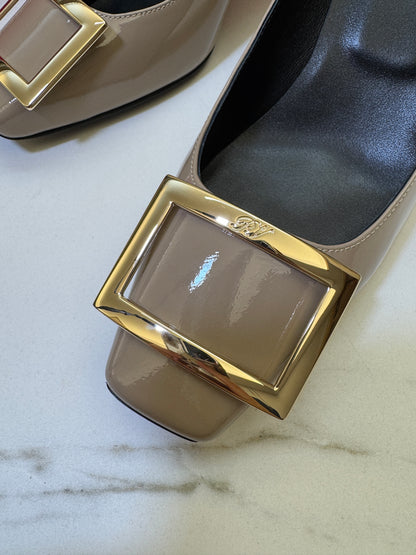 RV Trompette 喇叭跟7cm 漆皮高跟鞋 米灰色