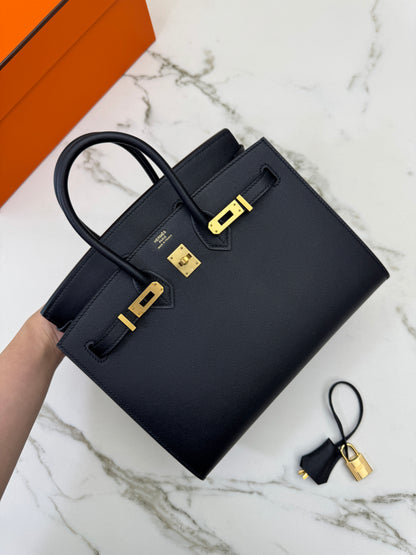 HERMES Birkin 25 黑色 Madame 拉絲金扣 89 Noir Sellier