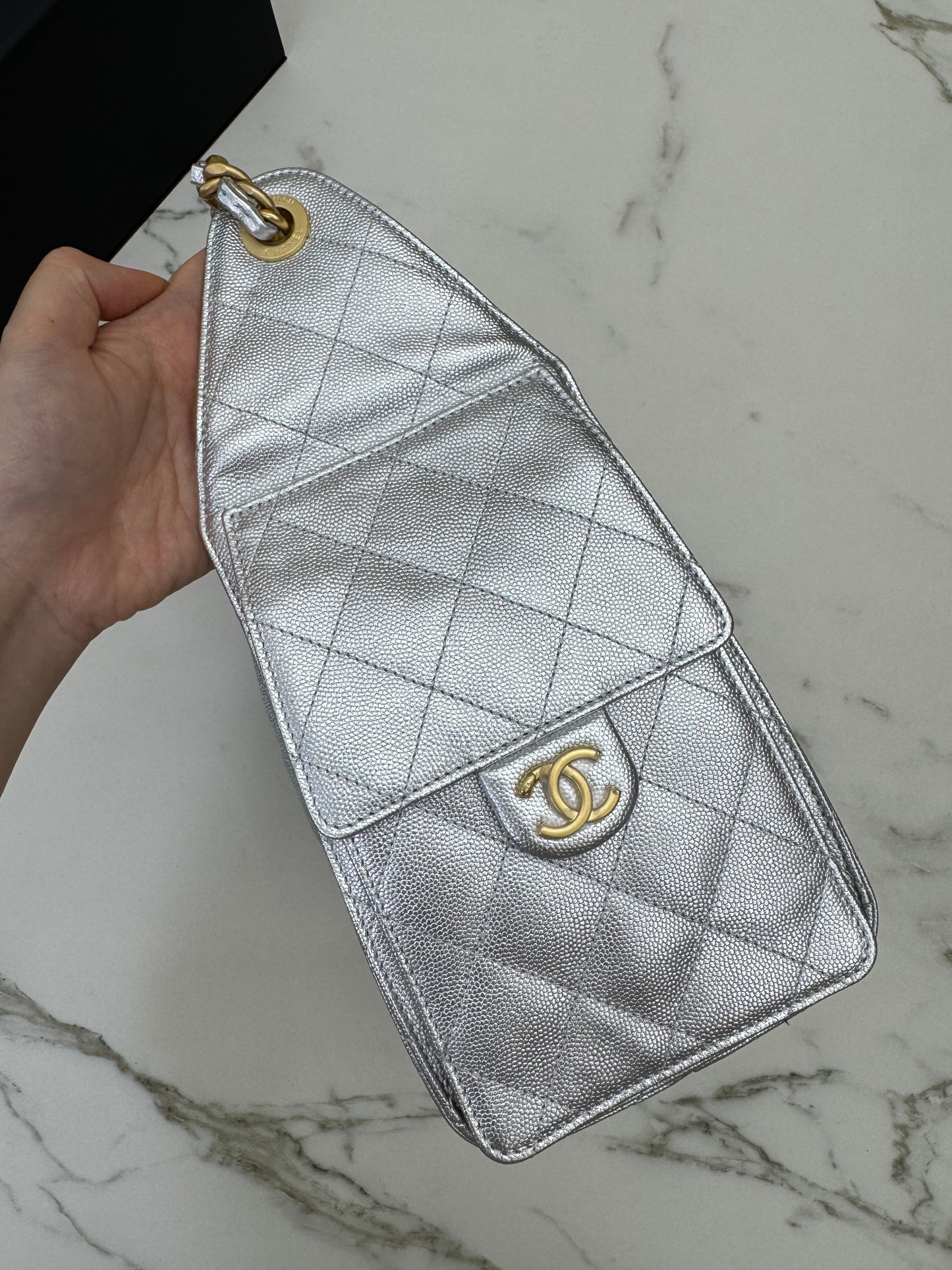 CHANEL 25Bag Small 銀色荔枝皮