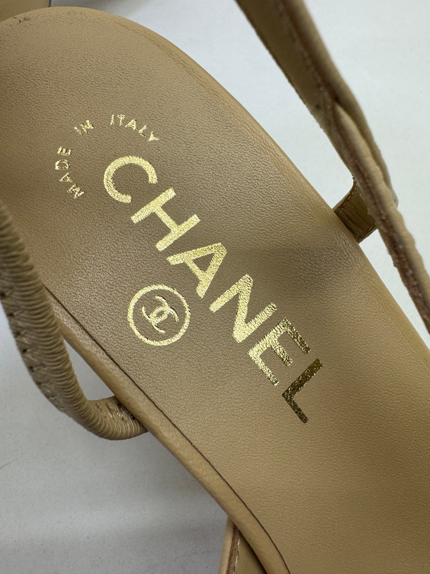 CHANEL Slingback 6.5cm 杏拼黑