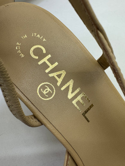 CHANEL Slingback 6.5cm 杏拼黑
